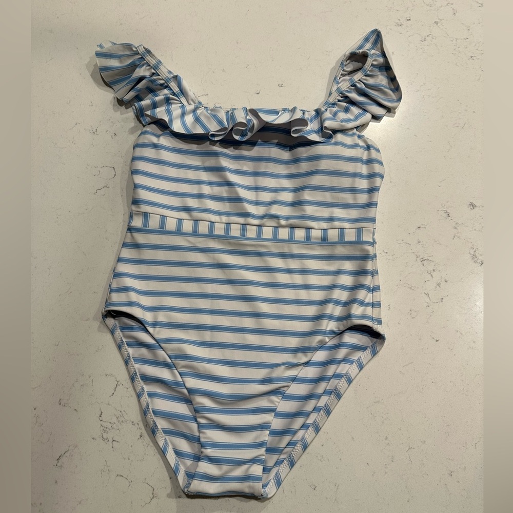 Ruffled Blue and White Striped Women's One-Piece Swimsuit